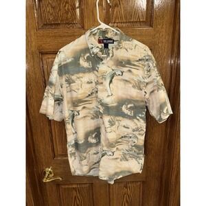 Reel Legends Fishing Tarpon Musky Print SS Cotton Button Down Shirt Size‎ Large